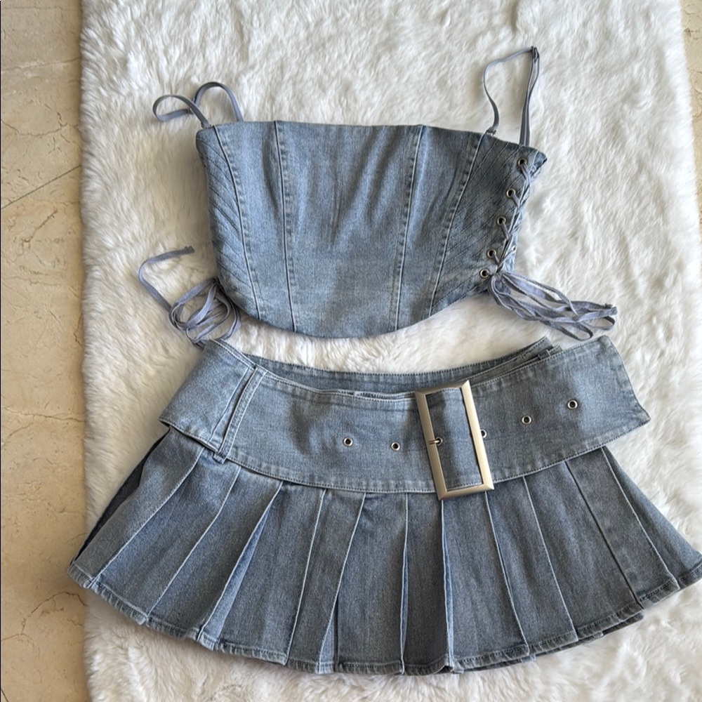 Denim Corset Top and Skirt Set